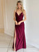 Sexy V-neck Sleeveless Satin Mermaid Long Prom Dresses With Side Slit For Party, PG242