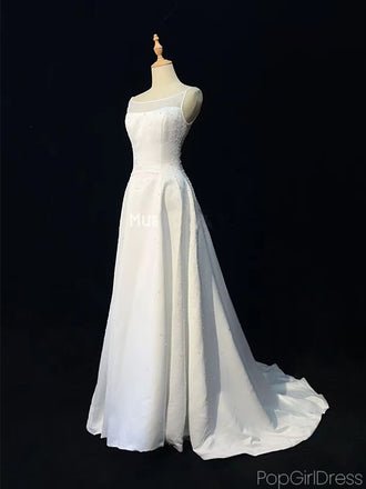 Elegant Bateau Sleeveless A-line Satin Long Prom Dresses With Trailing For Party, PG298