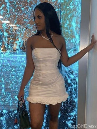 Simple Sweetheart Sleeveless Short Mermaid White Homecoming Dresses For Party, PGH294