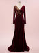 Elegant V-neck Full Sleeve Mermaid Velvet Long Prom Dresses With Trailing For Party, PG218