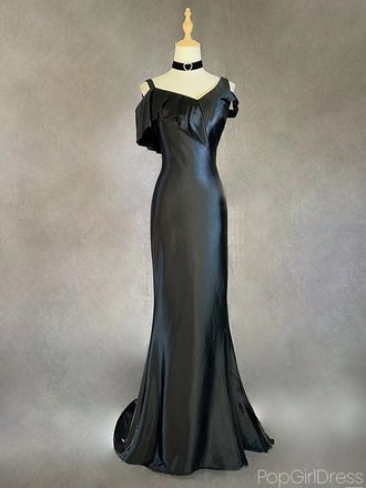 Sexy V-neck Sleeveless Mermaid Satin Long Prom Dresses With Trailing For Party, PG278