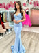 Sexy Spaghetti Strap V-neck Sleeveless Mermaid Satin Long Prom Dresses With Trailing For Party, PG230