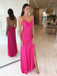 Sexy Spaghetti Strap Sleeveless A-line Satin Long Prom Dresses With Slit For Party, PG302