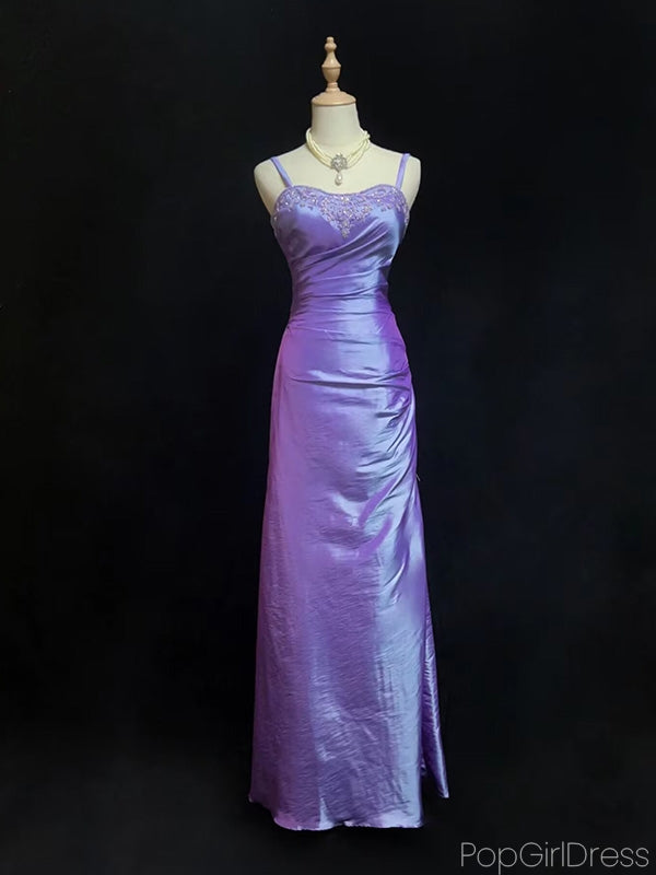 Sexy Spaghetti Strap Sleeveless Mermaid Satin Long Prom Dresses With Slit For Party, PG294