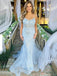 Gorgeous Spaghetti Strap Sleeveless Lace Mermaid Tulle Long Prom Dresses With Trailing For Party, PG238