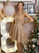 Elegant Spaghetti Strap Sleeveless Short A-line Lace Homecoming Dresses For Party, PGH306