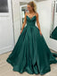 Formal V-neck Spaghetti Strap Sleeveless A-line Satin Long Prom Dresses With Trailing For Party, PG210