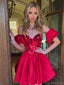 Elegant Off-shoulder Short Satin Red A-line Homecoming Dresses For Party, PGH158