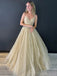 Formal Spaghetti Strap V-neck Sleeveless A-line Tulle Long Prom Dresses For Party, PG259