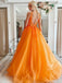 Gorgeous V-neck Sleeveless A-line Long Prom Dresses With Trailing For Party, PG199