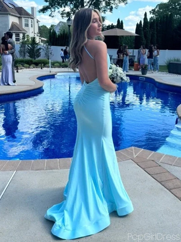 Sexy V-neck Mermaid Sleeveless Prom Dresses With Trailing For Party, PG143