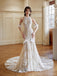 Elegant Halter Sleeveless Mermaid White Long Wedding Dresses With Trailing, PGW15