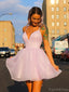 Shiny V-neck Spaghetti Strap Sleeveless A-line Tulle Short Homecoming Dresses For Party, PGH363