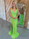 Shiny V-neck Sleeveless Mermaid Sequin Long Prom Dresses With Side Slit For Party, PG235