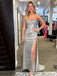 Sexy Sweetheart Sleeveless Satin Mermaid Long Prom Dresses With Side Slit For Party, PG243