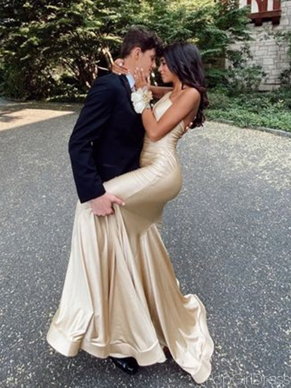 Sexy One-shoulder Sleeveless Mermaid Satin Long Prom Dresses With Trailing For Party, PG303