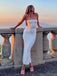 Sexy Sweetheart Sleeveless Mermaid Satin White Long Prom Dresses For Party, PG311