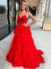 Formal Spaghetti Strap Sleeveless Red Tulle A-line Long Prom Dresses With Trailing For Party, PG247