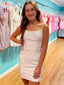 Simple Spaghetti Strap Sleeveless Short Beading Mermaid White Homecoming Dresses For Party, PGH199