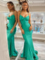 Sexy Spaghetti Strap V-neck Mermaid Satin Long Prom Dresses With Trailing For Party, PG223