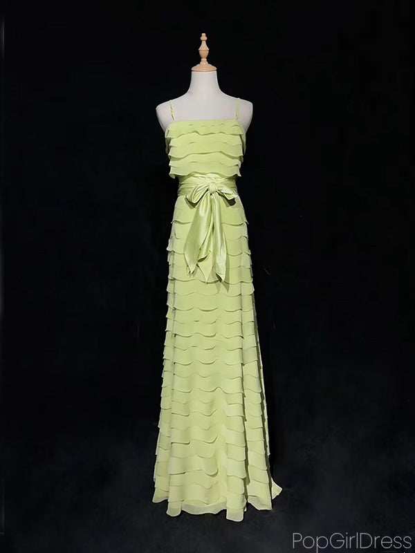 Simple Spaghetti Strap Sleeveless A-line Satin Long Prom Dresses For Party, PG299