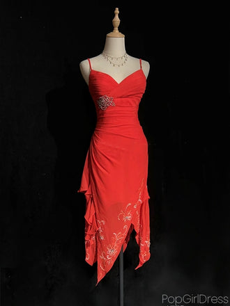 Unique Spaghetti Strap Sleeveless Knee-length Mermaid Chiffon Homecoming Dresses For Party, PGH275