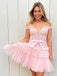 Elegant Off-shoulder Sleeveless Short Tulle A-line Pink Homecoming Dresses For Party, PGH191