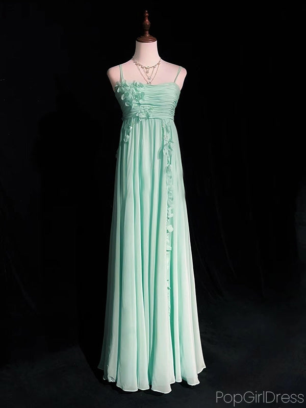 Simple Spaghetti Strap Sleeveless A-line Chiffon Long Prom Dresses For Party, PG279