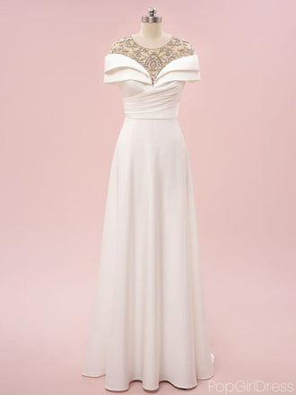 Elegant Off-shoulder Sleeveless A-line Satin White Long Prom Dresses For Party, PG219