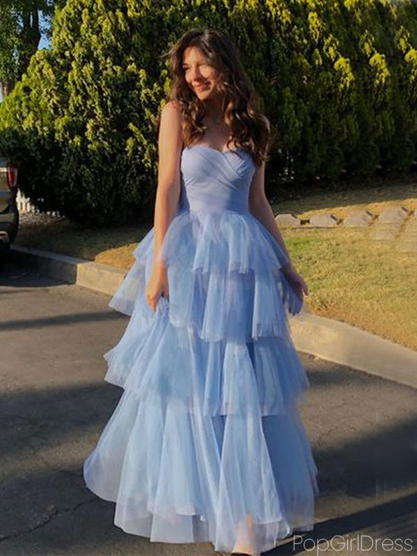 Elegant Sweetheart Sleeveless A-line Tulle Ruffles Long Prom Dresses For Party, PG308