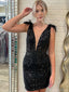 Sexy V-neck Sleeveless Short Mermaid Black Sequin Homecoming Dresses For Party, PGH260