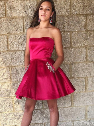 Unique Sweetheart Sleeveless Satin A-line Homecoming Dresses For Party, PGH344