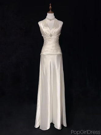 Sexy V-neck Sleeveless A-line Satin Long Prom Dresses For Party, PG296