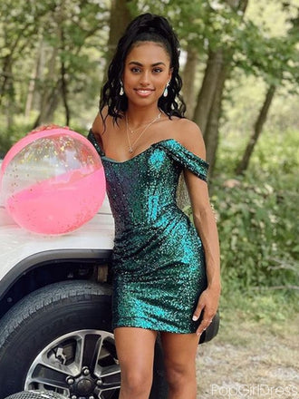 Sexy Off-shoulder Sleeveless Short Mermaid Sequin Homecoming Dresses For Party, PGH296