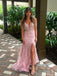 Sparkly Pink Sweetheart Mermaid Side Slit Long Prom Dress Ideas, Evening Party Dresses , PG1034