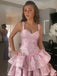 Cute Pink Spaghetti Strap A-Line Short Satin Homecoming Dresses For Party, PGH493