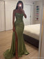 Sexy Green Spaghetti Strap Sleeveless Mermaid Side Slit Long Prom Dress Ideas, Evening Party Dresses , PG1029