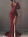 Sexy Red V-Neck Mermaid Side Slit Long Prom Dress Ideas, Evening Party Dresses , PG1030