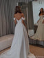 Elegant White Off-Shoulder A-Line Long Wedding Dresses With Sweep Trailing,PGW29