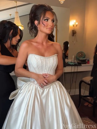 Elegant White Sweetheart Sleeveless A-Line Long Wedding Dresses With Sweep Trailing,PGW26