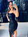 Shiny Black Spaghetti Strap Mermaid Side Slit Long Prom Dress Ideas, Evening Party Dresses , PG1036