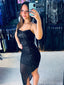 Shiny Black Spaghetti Strap Mermaid Side Slit Long Prom Dress Ideas, Evening Party Dresses , PG1036