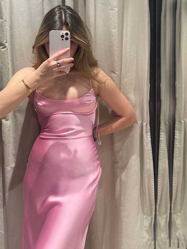 Soft Spaghetti Strap Sleeveless Mermaid Satin Long Prom Dresses For Party, PG393